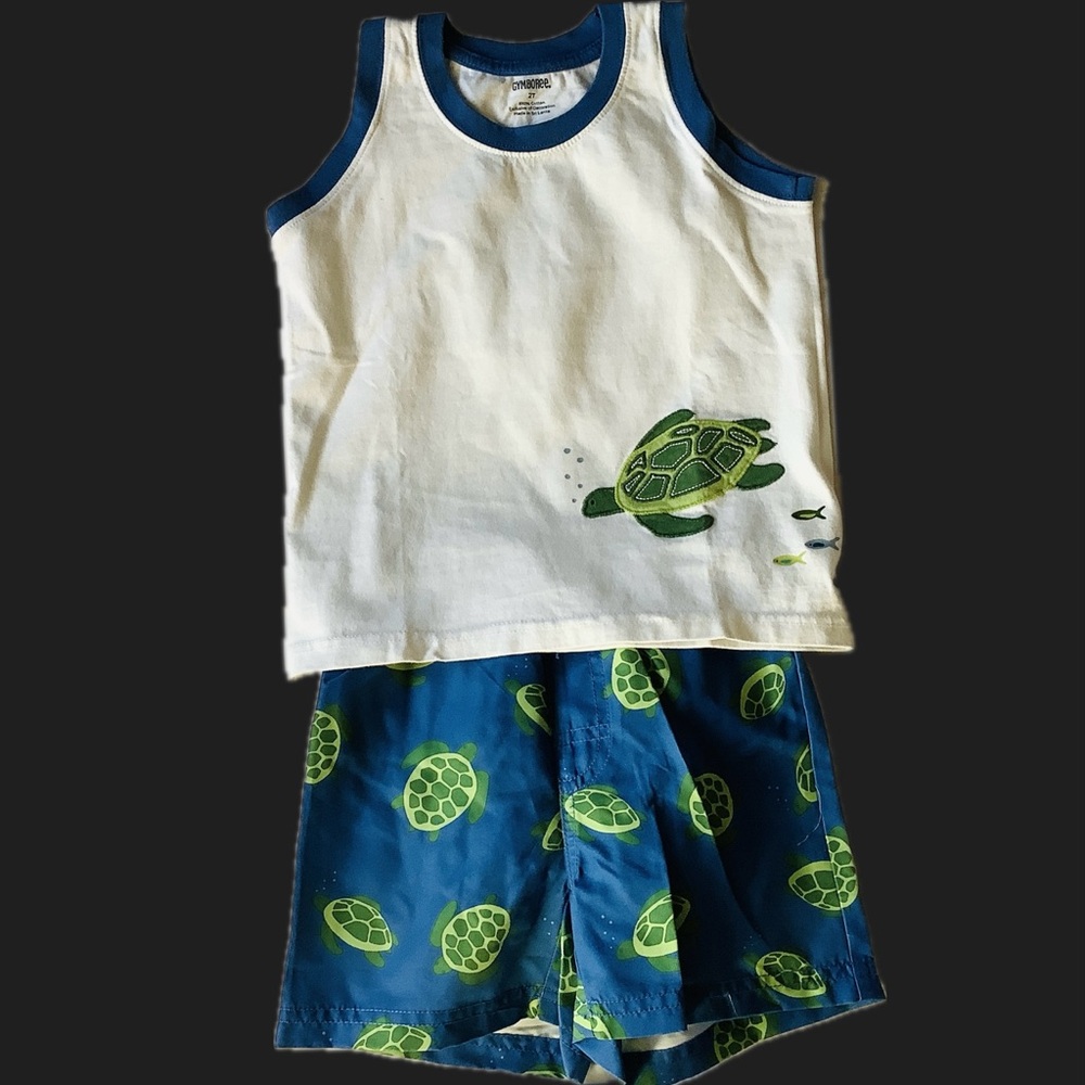 GYMBOREE NWT turtle diaper swim trunks plus EUC tank top vintage set